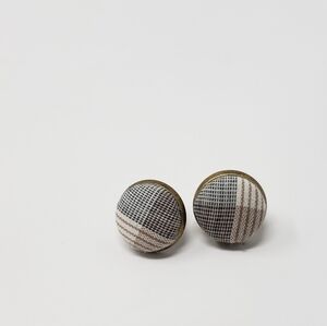 New Handmade | Upcycled Tan Gray Plaid Stud Earrings